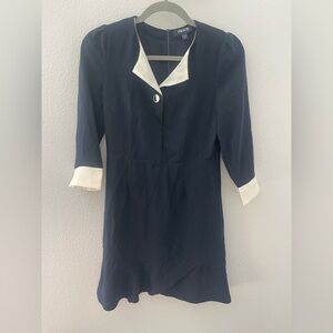 Classic Navy Long Sleeve Dress with White Trim